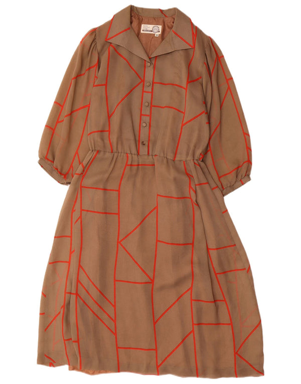 EXCLUSIVE Womens Long Sleeve A-Line Dress EU 40 Medium Brown Geometric