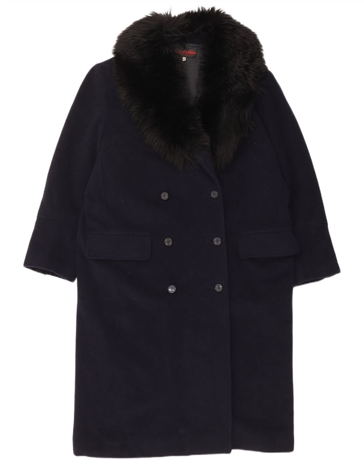 Casaco feminino vintage com peito duplo IT 48 XL lã azul marinho