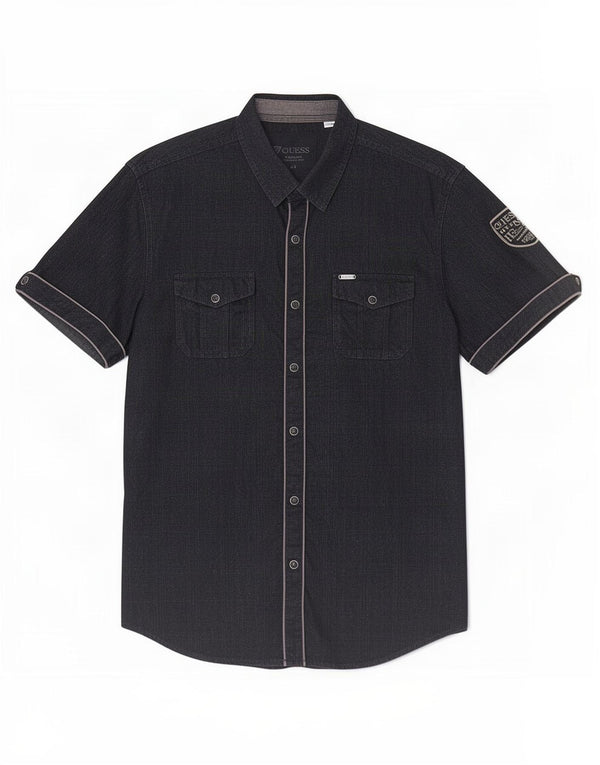 Guess Camisa masculina gráfica de manga curta Reino Unido 40 grande algodão xadrez preto