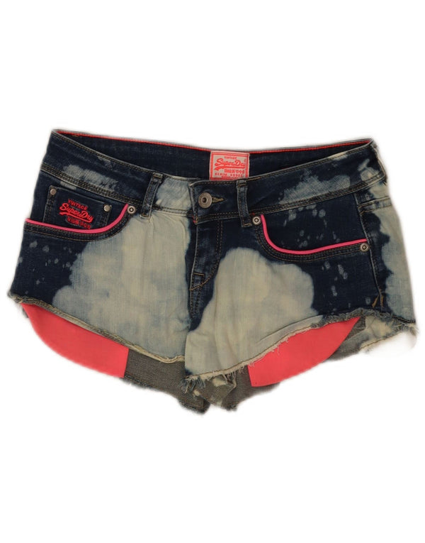 Superdry Calça feminina jeans com lavagem ácida W26 pequena azul tie-dye algodão