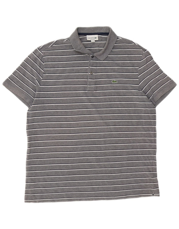 Camisa polo masculina Lacoste Regular Fit tamanho 7 2XL algodão listrado cinza