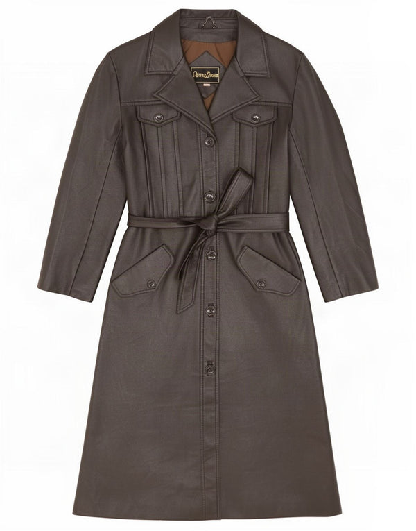 Casaco de couro feminino vintage UK 12 marrom médio