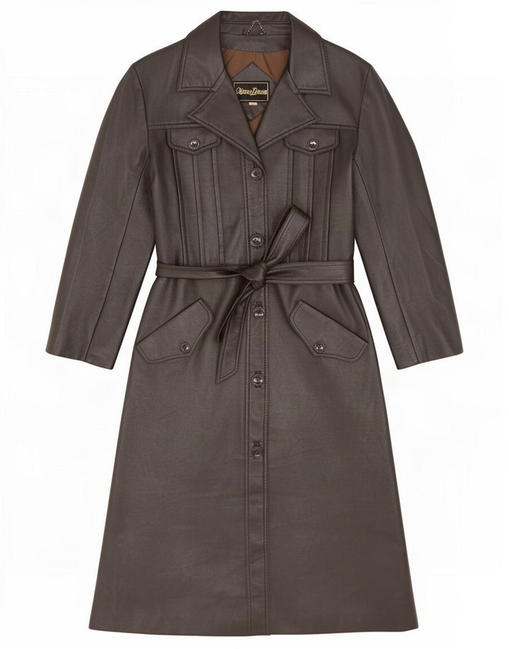 Casaco de couro feminino vintage UK 12 marrom médio