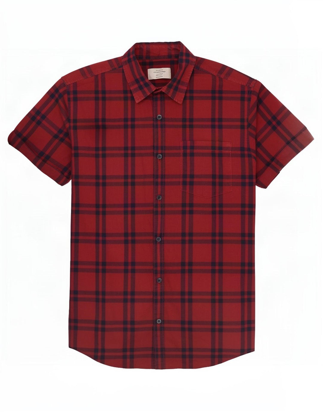 Camisa masculina de manga curta Jack & Jones de algodão xadrez vermelho médio