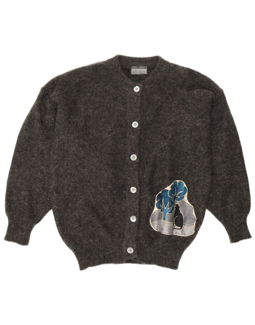 SIGI SCHEIBERG Suéter cardigã feminino gráfico UE 40 cinza médio mohair