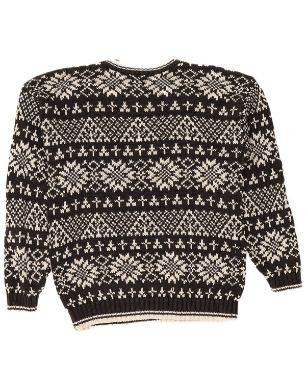 Gap Mens Crew Neck Jumper Sweater Small Black Fair Isle Cotton
