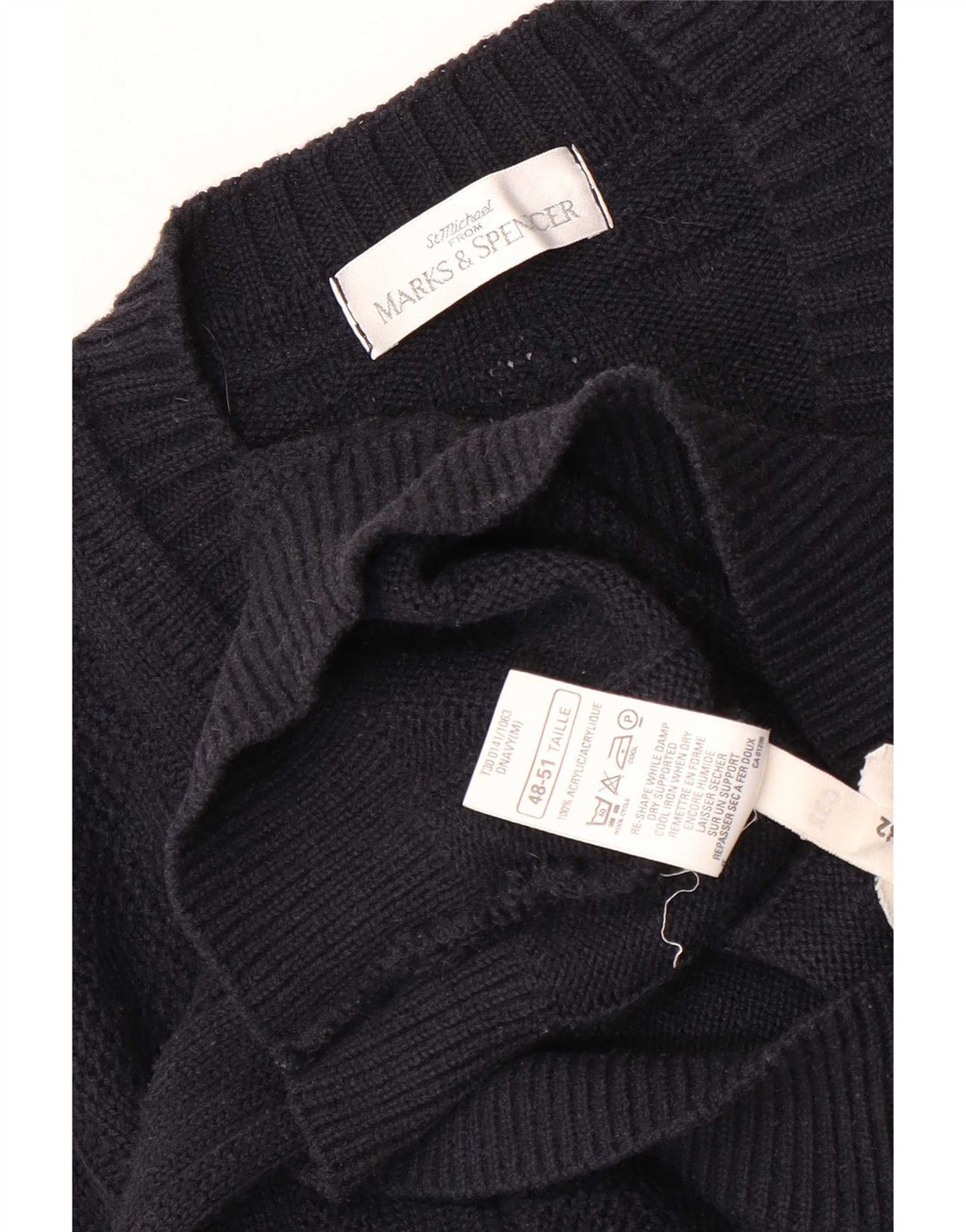 Suéter masculino Marks & Spencer com decote em V médio azul marinho acrílico