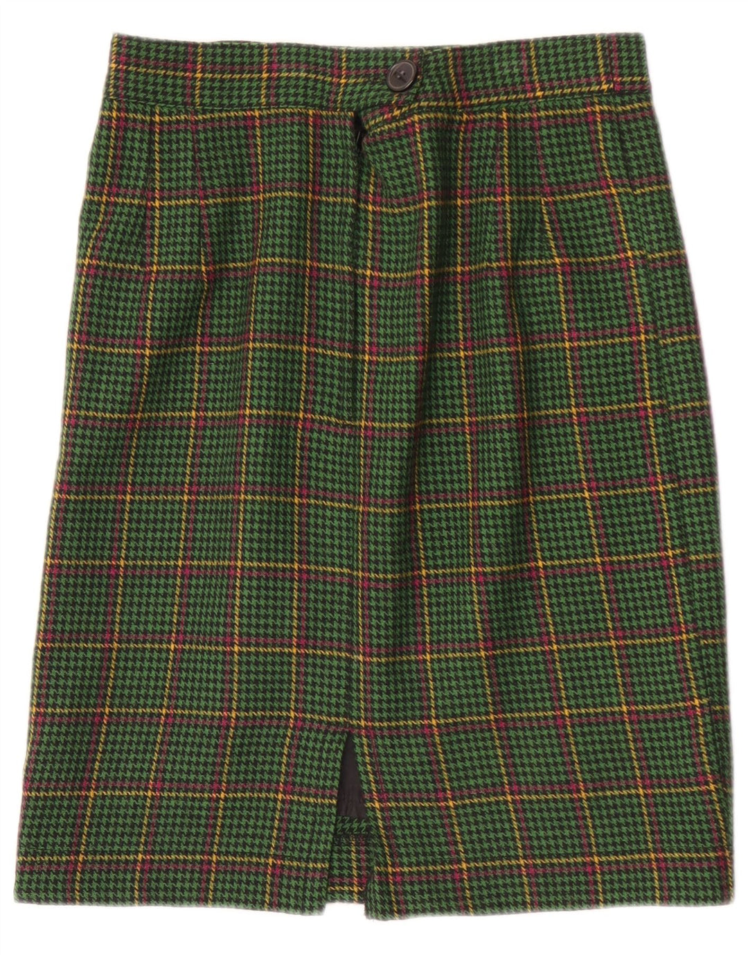 Saia reta feminina vintage W28 houndstooth verde médio