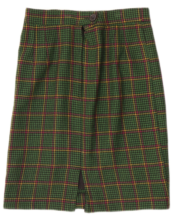 Saia reta feminina vintage W28 houndstooth verde médio