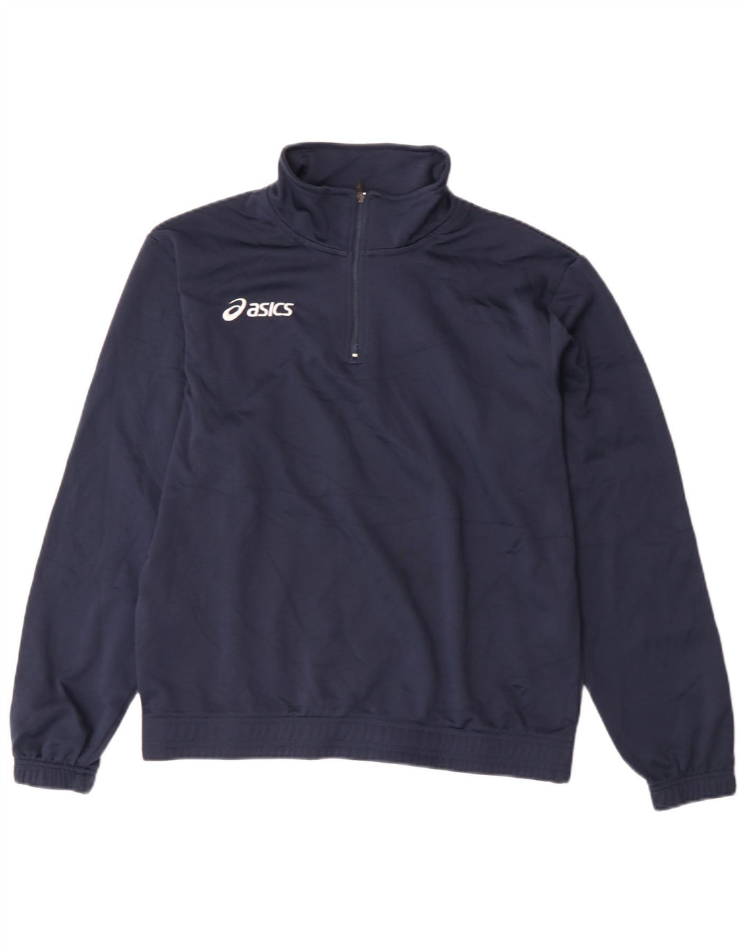 Asics Meninos Zip Neck Pullover Treino Top 13-14 Anos Azul Marinho Poliéster