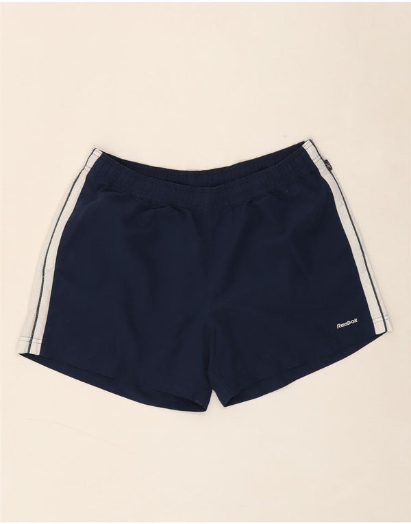Shorts esportivos femininos REEBOK UK 14 grande poliéster azul marinho