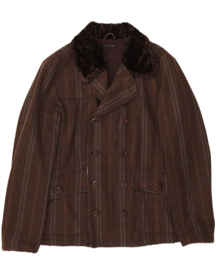 Sisley Masculino Pea Coat IT 50 Grande Listrado Marrom