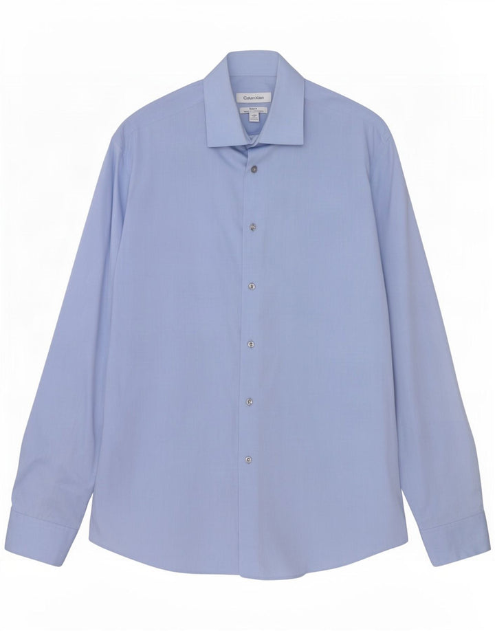 Camisa masculina Calvin Klein Regular Fit tamanho 15 1/2 espinha de peixe azul médio