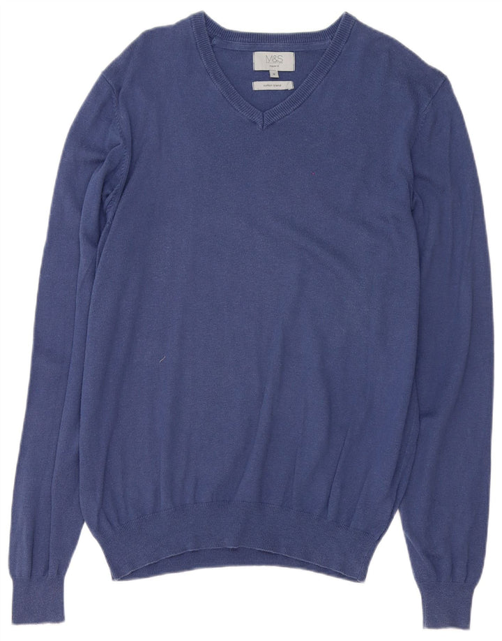Suéter masculino Marks & Spencer regular fit com decote em V azul marinho médio