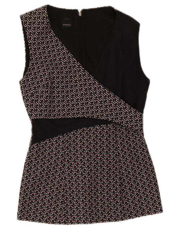 Blusa feminina sem mangas Pinko UK 8 pequena algodão geométrico preto