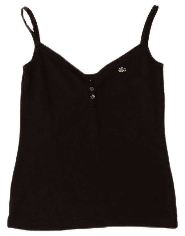 LACOSTE Womens Cami Top UK 8 Pequeno Algodão Preto