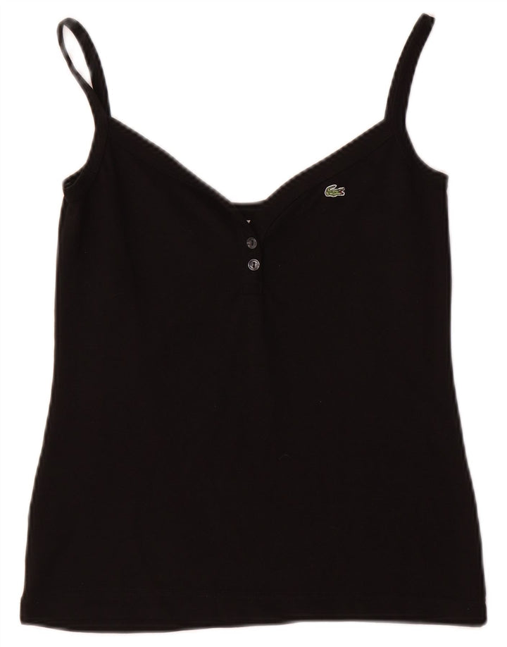 LACOSTE Womens Cami Top UK 8 Pequeno Algodão Preto