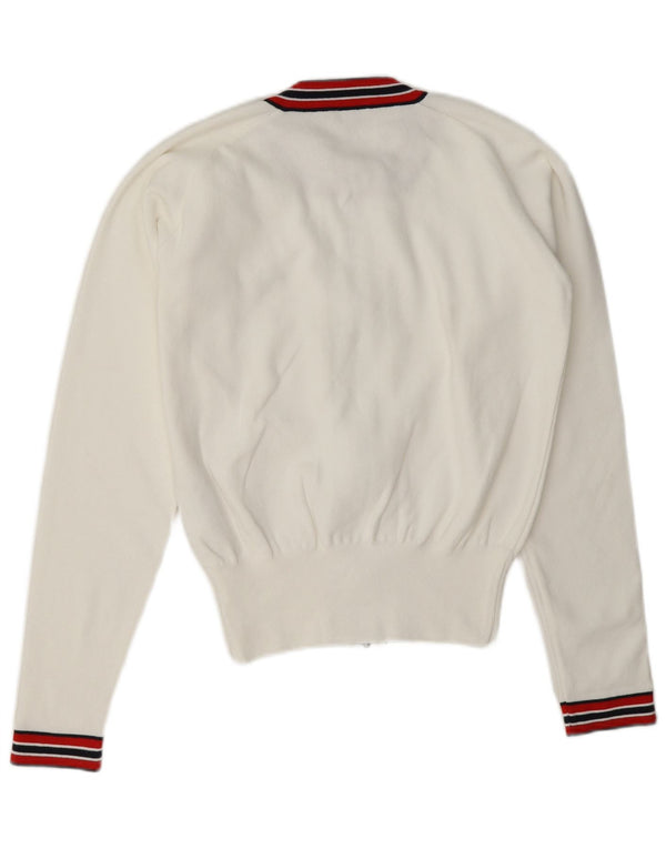 Cardigã feminino Chervo com zíper completo IT 46 grande bloco colorido branco