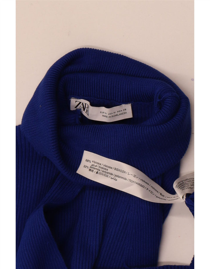 Vestido maxi feminino Zara manga comprida Reino Unido 12 viscose azul médio