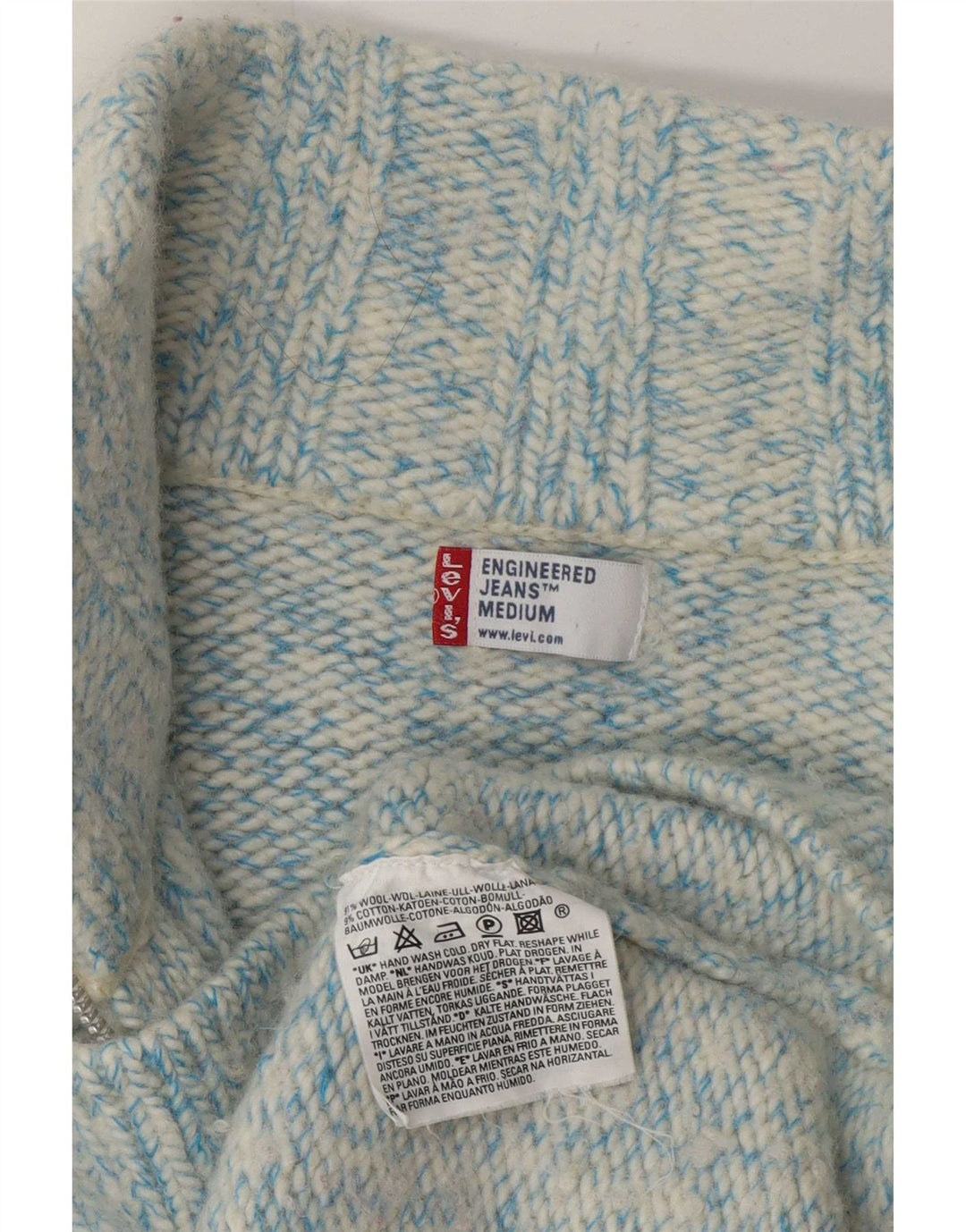 Suéter cardigã feminino Levi's Engineered UK 14 lã manchada azul médio