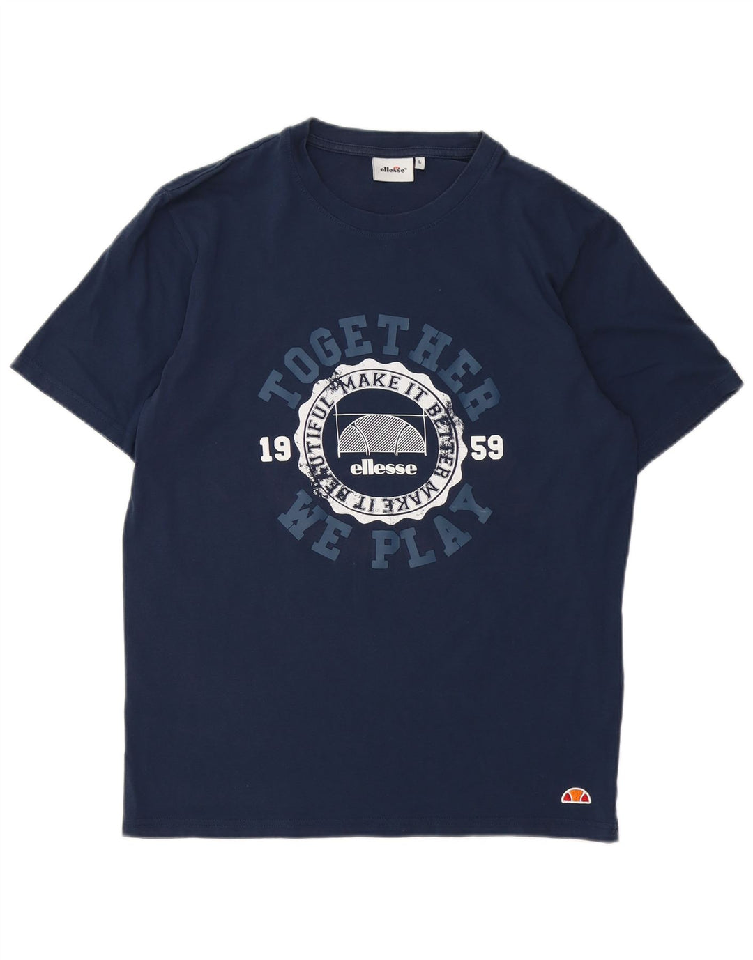 Ellesse Camiseta masculina gráfica top grande algodão azul marinho