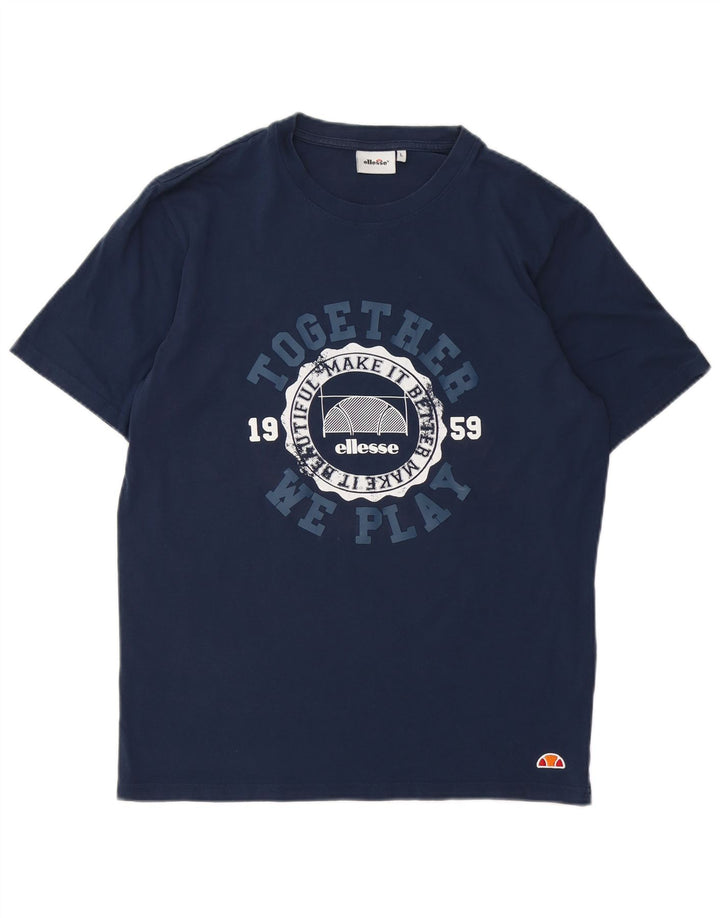 Ellesse Camiseta masculina gráfica top grande algodão azul marinho