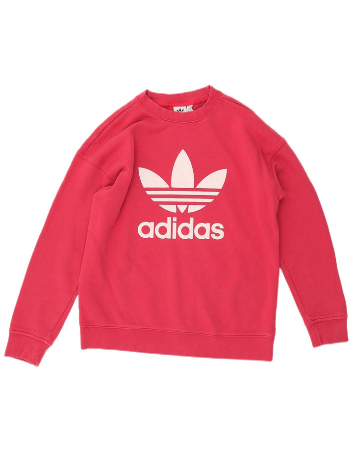 ADIDAS Womens Oversized Graphic Sweatshirt Jumper Reino Unido 10 Pequeno Algodão Rosa