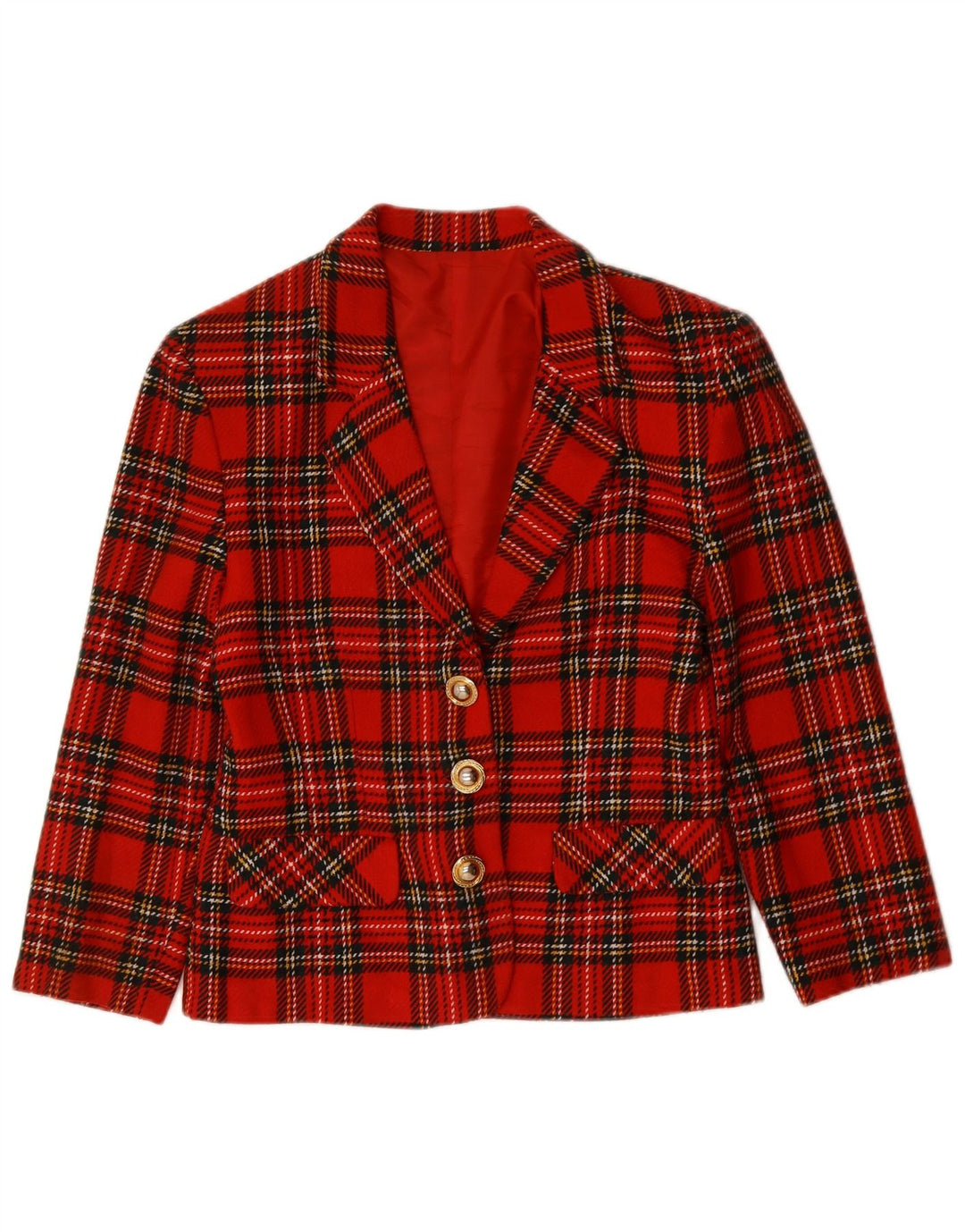 Jaqueta blazer vintage feminina com 3 botões Reino Unido 14 xadrez vermelho médio