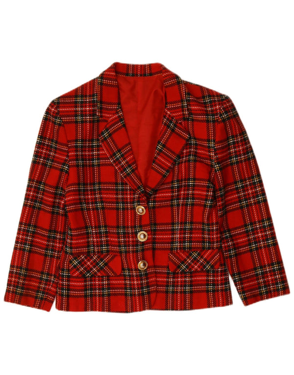 Jaqueta blazer vintage feminina com 3 botões Reino Unido 14 xadrez vermelho médio