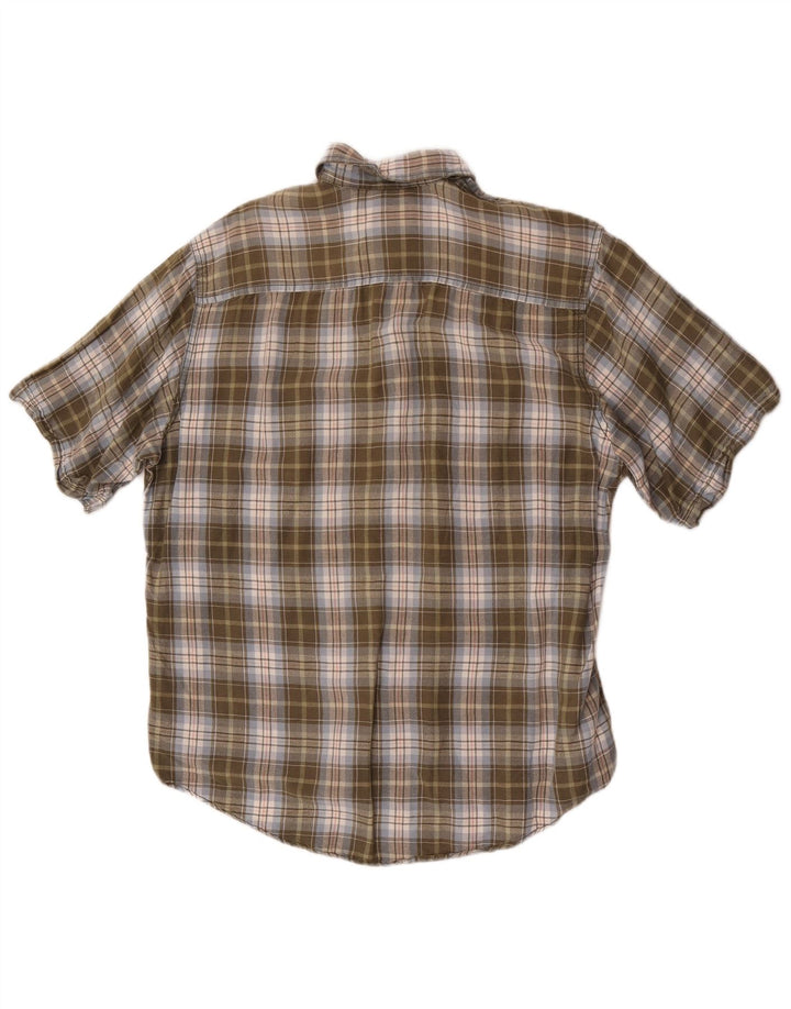 Camisa masculina de manga curta Timberland, linho xadrez cáqui médio