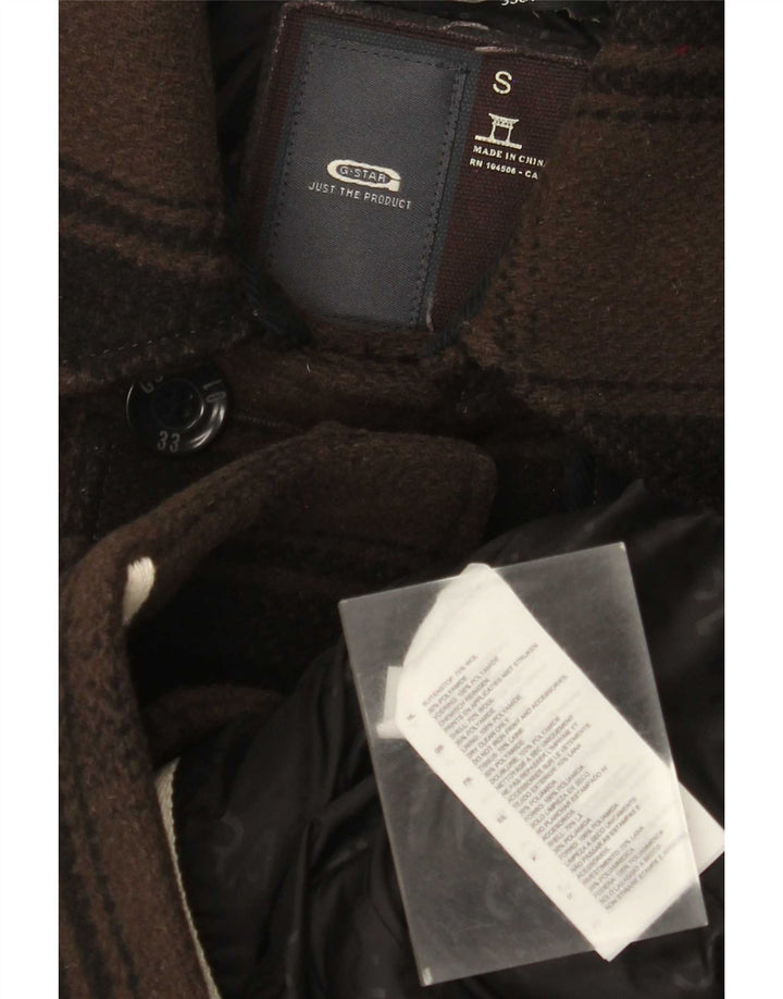 Casaco feminino G-Star Pea Coat UK 10 pequeno lã xadrez cáqui