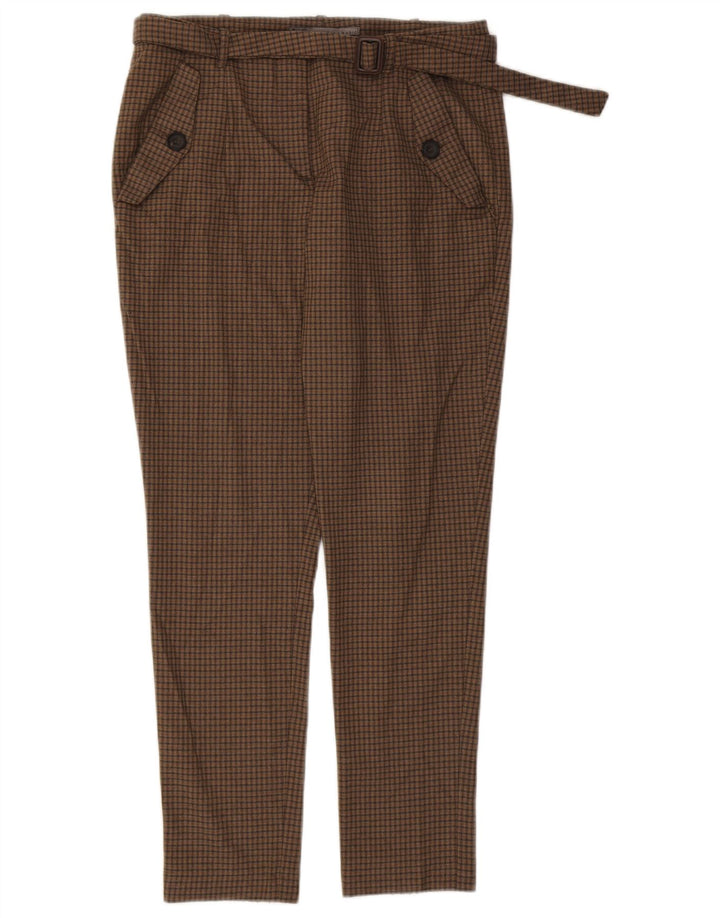 Zara Calça Chino Feminina Slim Médio W28 L28 Poliéster Xadrez Marrom