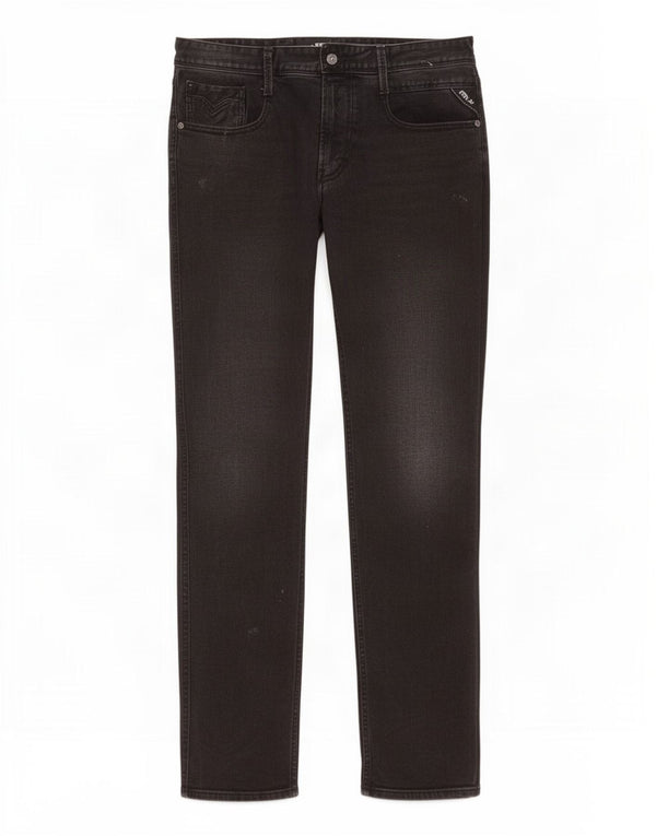 Replay Mens Anbass Slim Jeans W34 L32 Algodão Preto