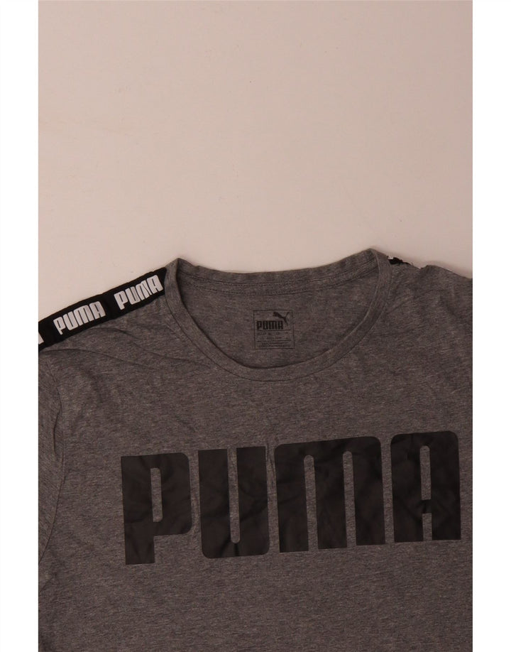 Camiseta masculina gráfica PUMA grande algodão colorblock cinza