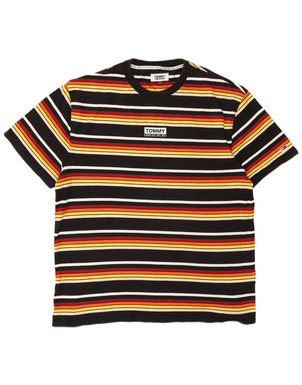 Tommy Hilfiger Camiseta masculina grande de algodão listrado multicolorido