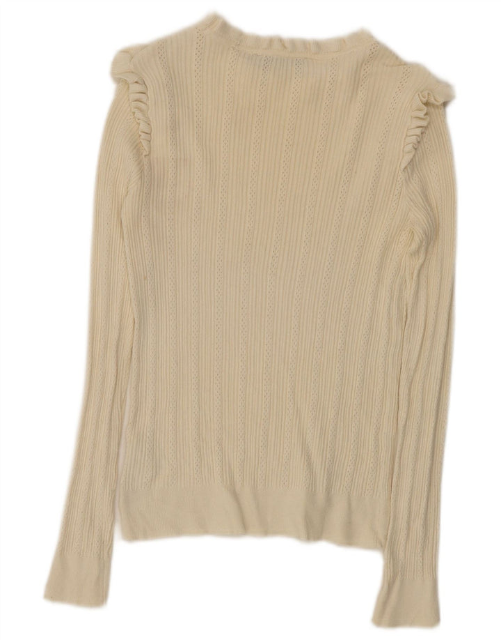 Top feminino Oasis de manga comprida UK 12 médio off white viscose