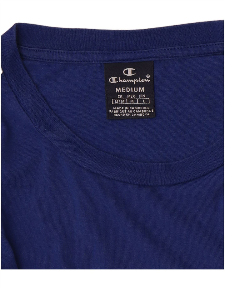Camiseta gráfica masculina Champion Top médio azul colorblock