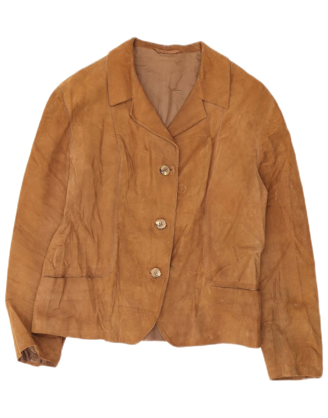 Jaqueta blazer feminina vintage de camurça com 3 botões Reino Unido 12 marrom médio