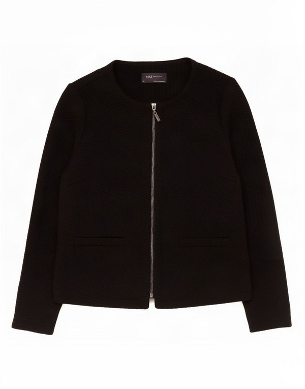 Jaqueta blazer feminina Marks & Spencer com zíper completo Reino Unido 12 poliéster preto médio