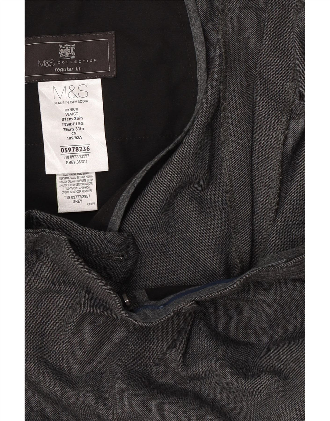 Calça masculina Marks & Spencer reta regular fit W36 L31 lã cinza