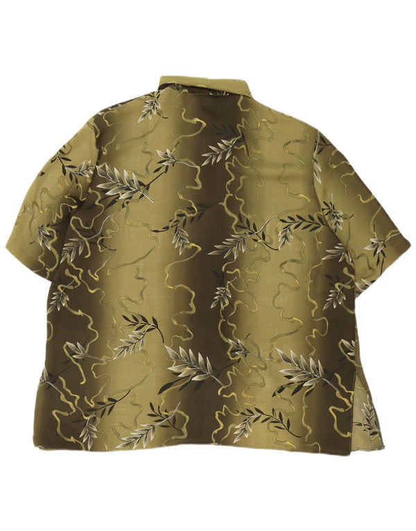 Blusa feminina vintage de manga curta UK 20 2XL cáqui floral