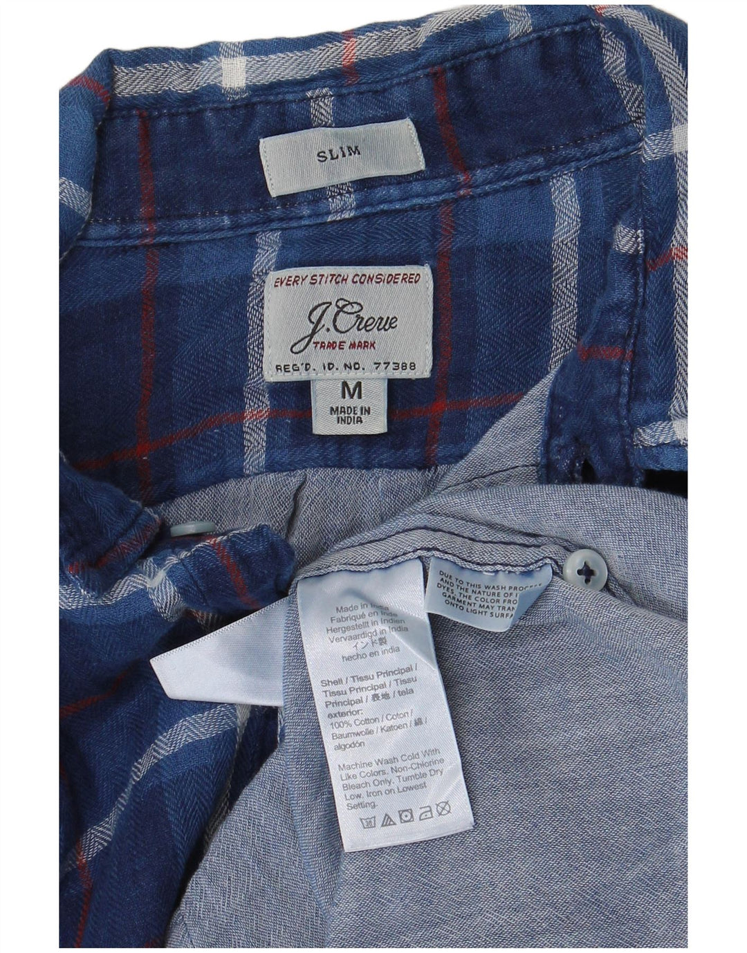 J. CREW Camisa masculina de flanela slim fit de algodão xadrez azul médio