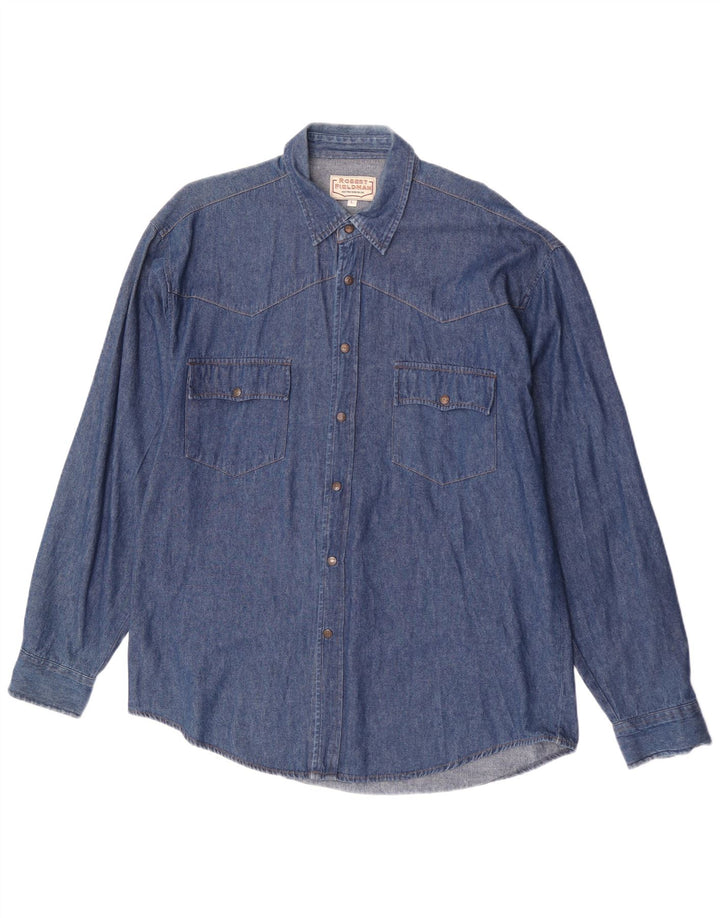 Camisa jeans masculina vintage grande algodão azul