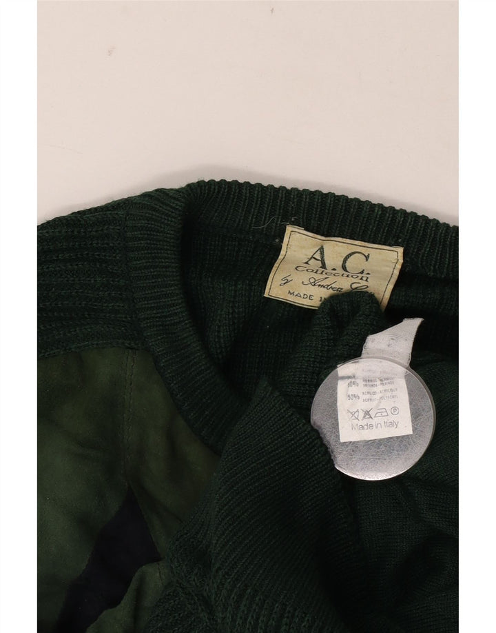 Suéter vintage masculino com gola redonda IT 52 grande verde argyle/diamante