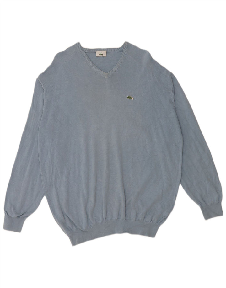 Suéter masculino LACOSTE com decote em V tamanho 6 XL algodão azul