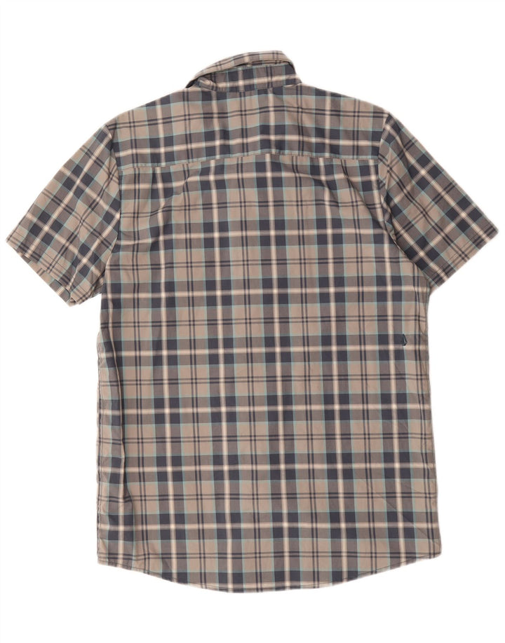 Camisa masculina Volcom manga curta moderna ajuste grande algodão xadrez cinza