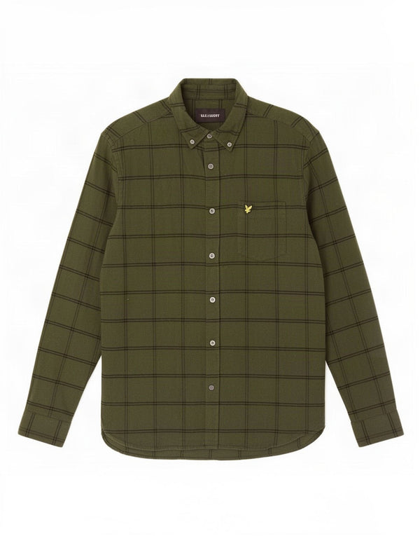 Camisa masculina de flanela Lyle & Scott de algodão xadrez cáqui médio