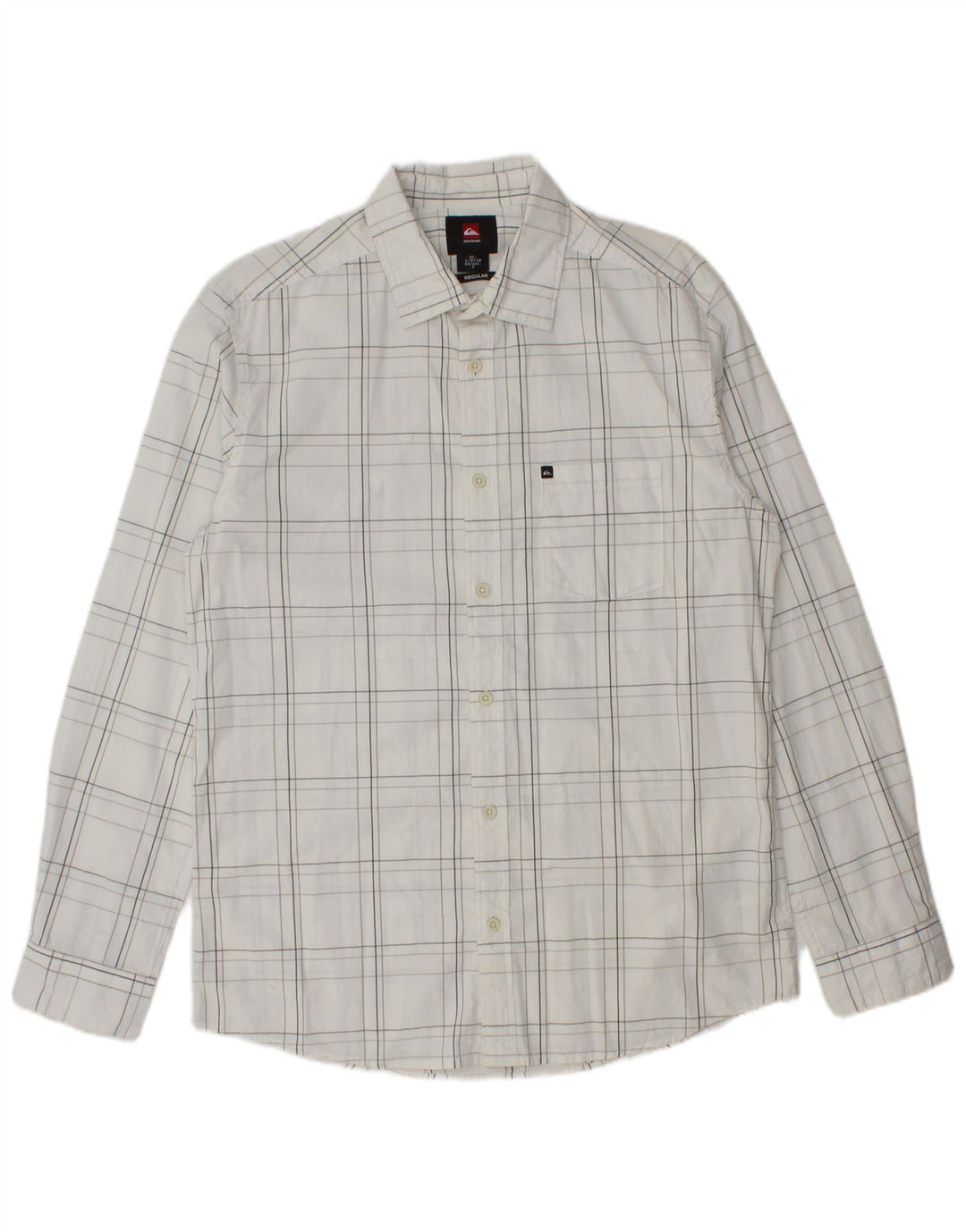 Camisa masculina Quiksilver pequena xadrez branca de algodão