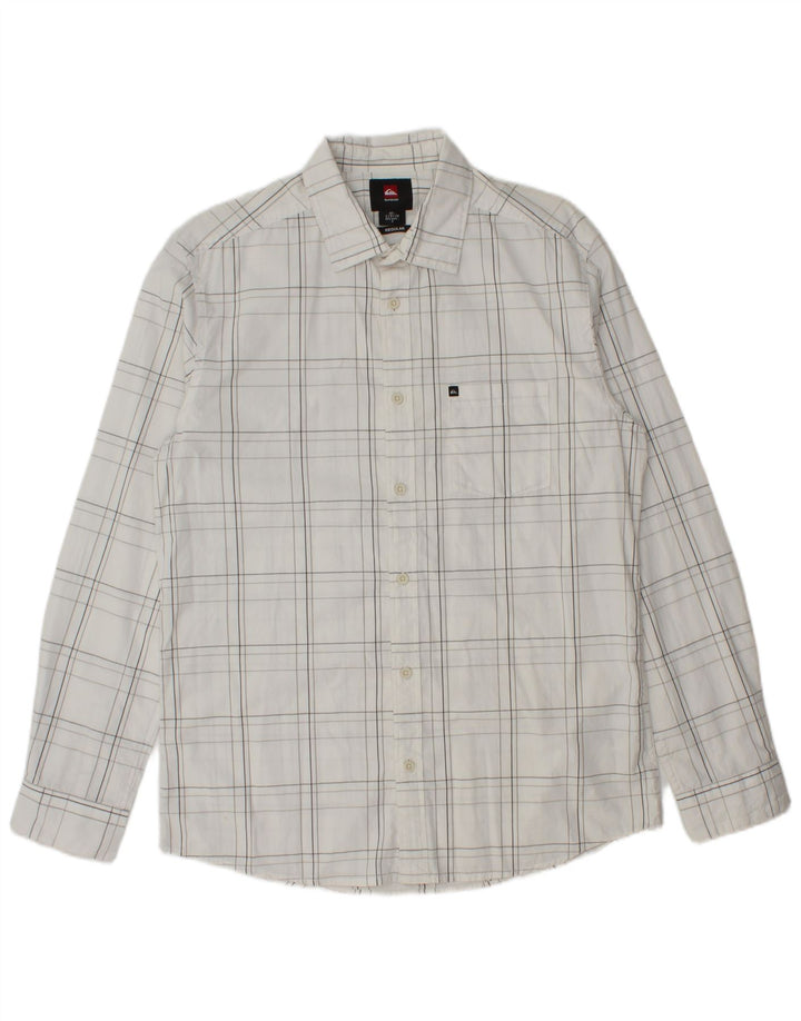 Camisa masculina Quiksilver pequena xadrez branca de algodão