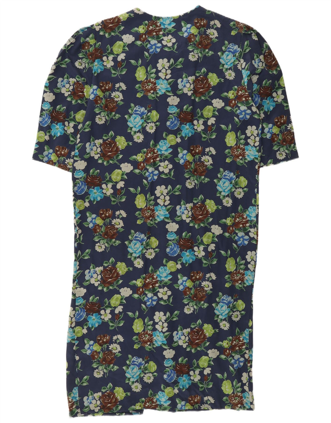 Vestido feminino vintage UK 12 seda floral azul marinho médio